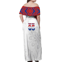 Custom Paraguay Football Off Shoulder Maxi Dress Stripes Typography With Nanduti Flower Patterns