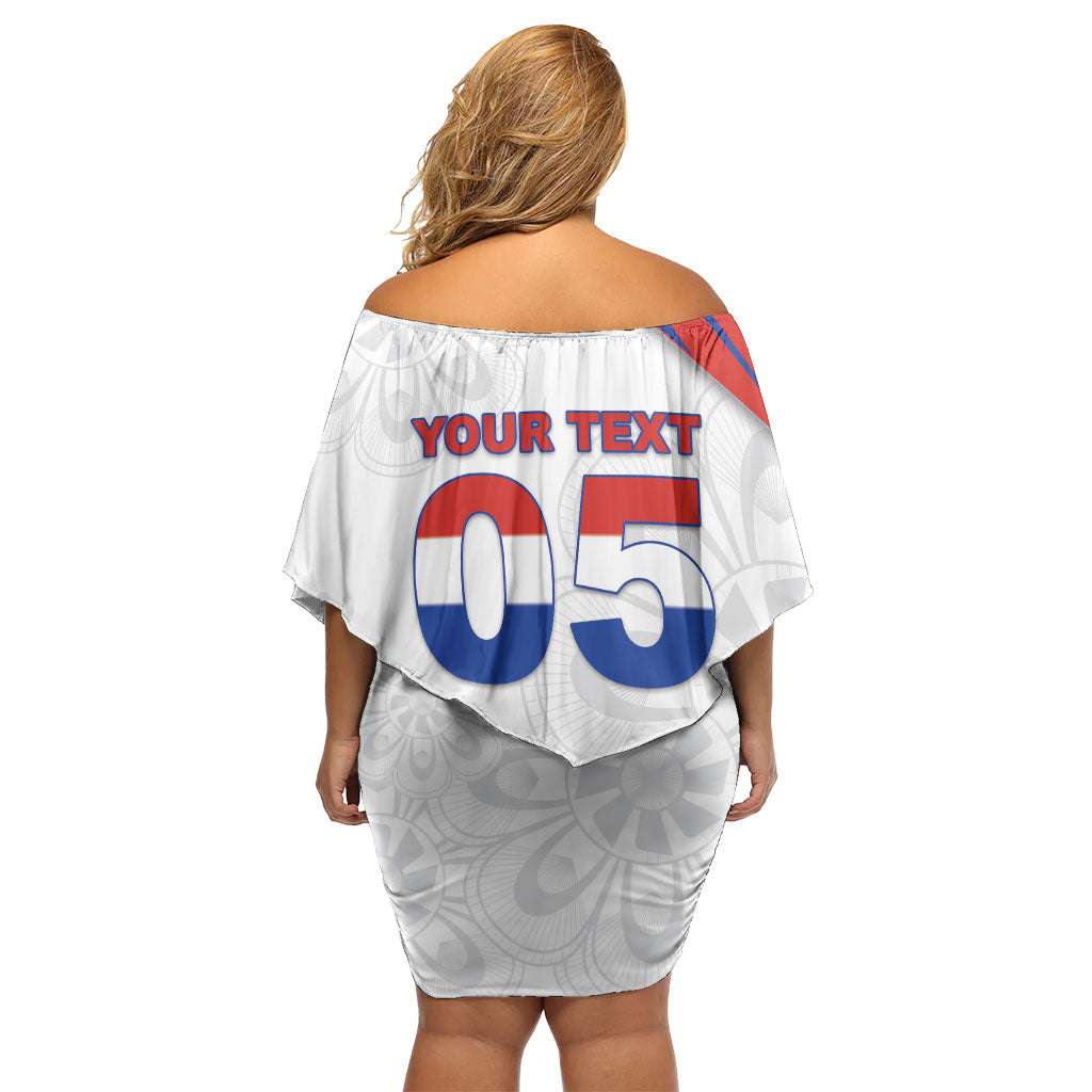 Custom Paraguay Football Off Shoulder Short Dress Stripes Typography With Nanduti Flower Patterns