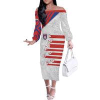 Custom Paraguay Football Off The Shoulder Long Sleeve Dress Stripes Typography With Nanduti Flower Patterns