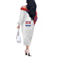 Custom Paraguay Football Off The Shoulder Long Sleeve Dress Stripes Typography With Nanduti Flower Patterns