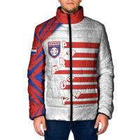 Custom Paraguay Football Padded Jacket Stripes Typography With Nanduti Flower Patterns