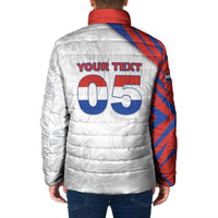 Custom Paraguay Football Padded Jacket Stripes Typography With Nanduti Flower Patterns