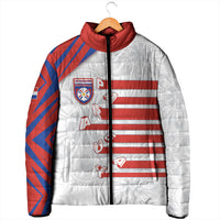 Custom Paraguay Football Padded Jacket Stripes Typography With Nanduti Flower Patterns