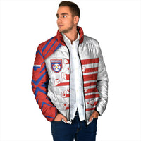 Custom Paraguay Football Padded Jacket Stripes Typography With Nanduti Flower Patterns