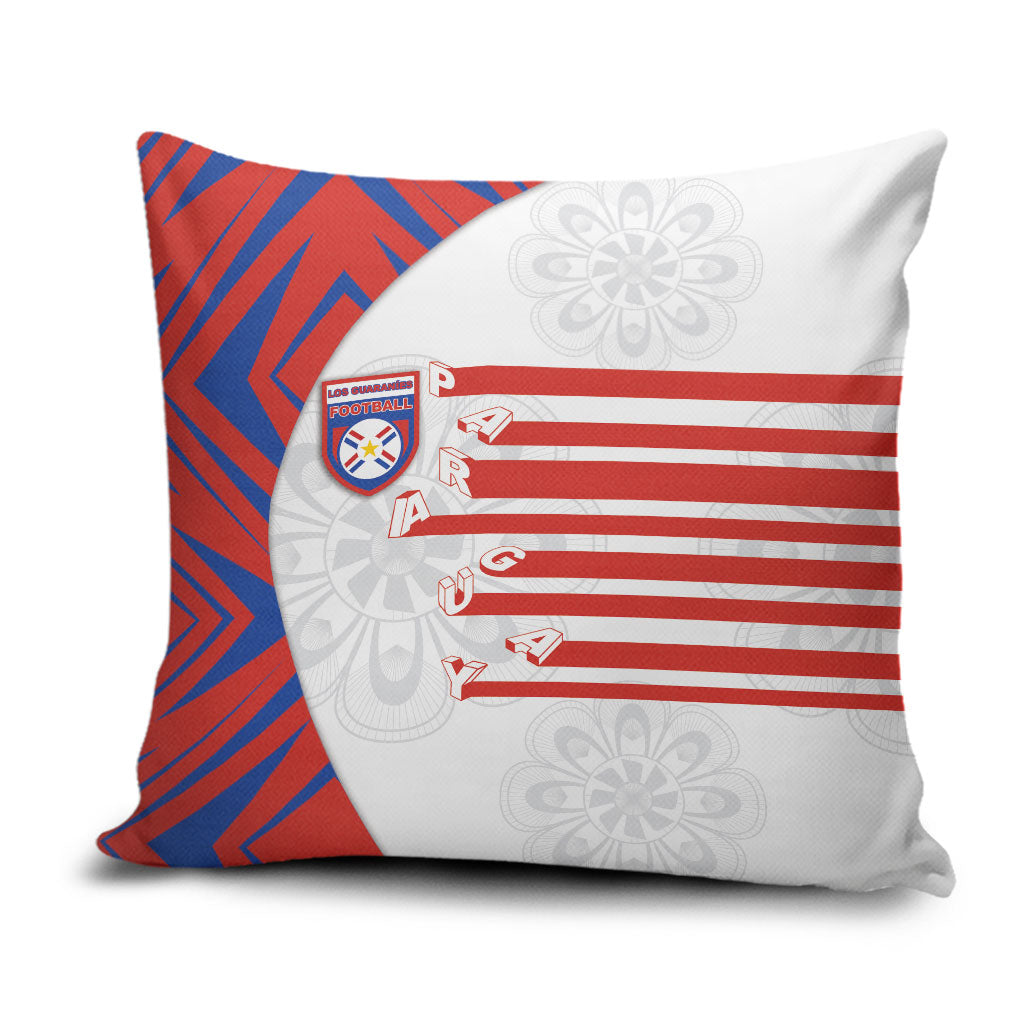 Paraguay Football Pillow Cover Stripes Typography With Nanduti Flower Patterns