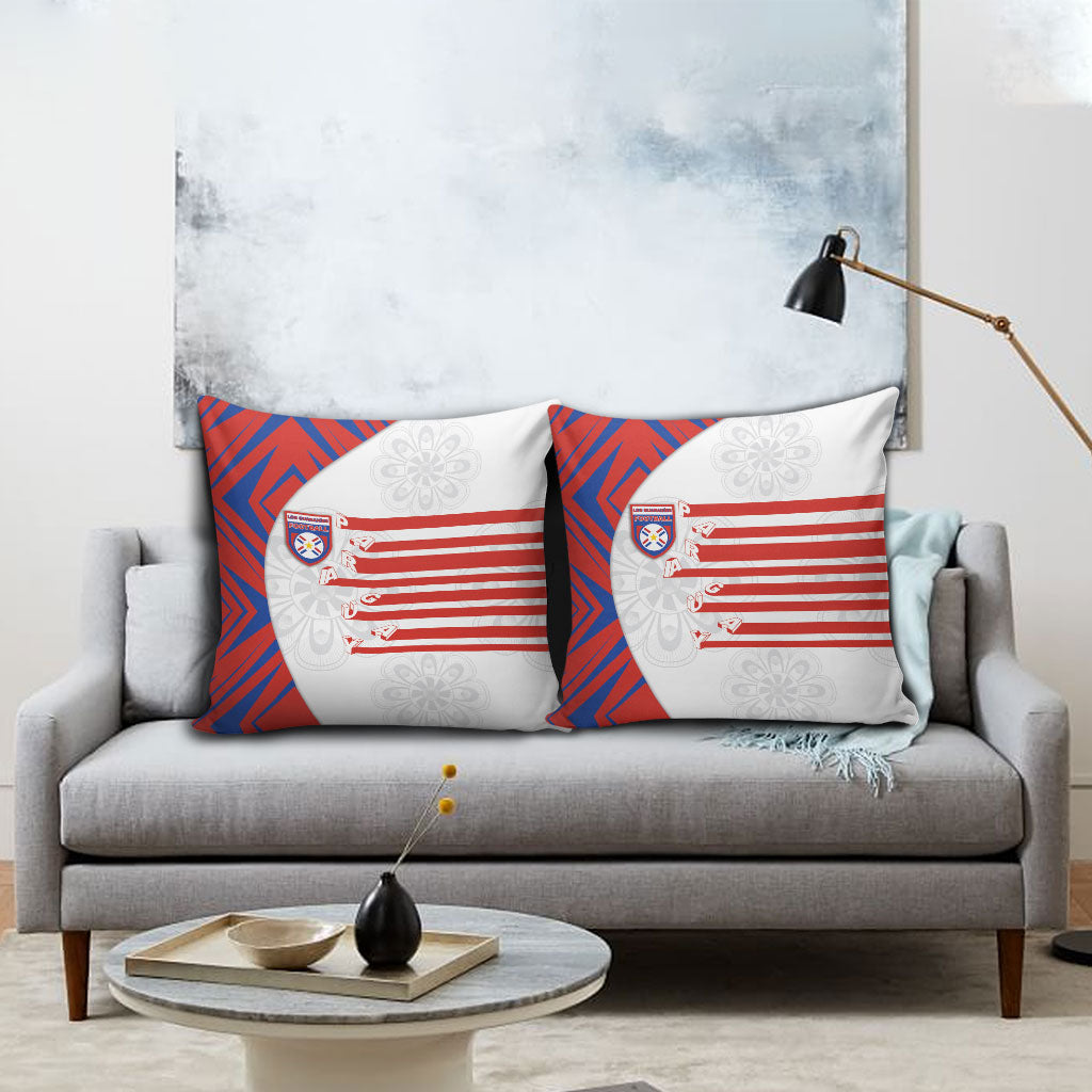 Paraguay Football Pillow Cover Stripes Typography With Nanduti Flower Patterns