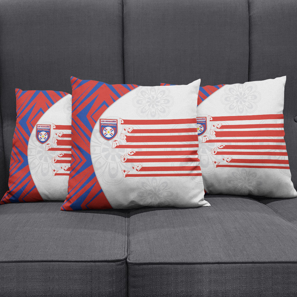 Paraguay Football Pillow Cover Stripes Typography With Nanduti Flower Patterns