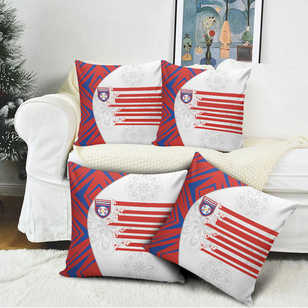 Paraguay Football Pillow Cover Stripes Typography With Nanduti Flower Patterns