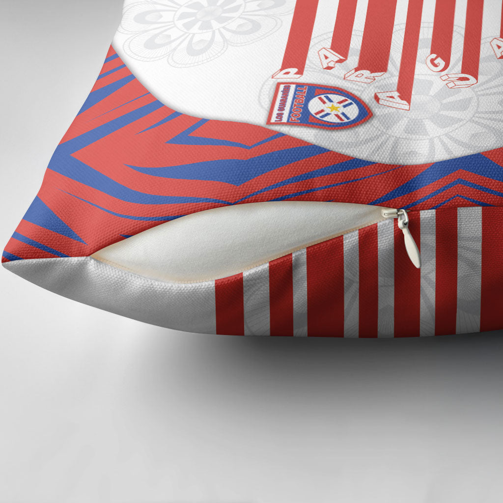 Paraguay Football Pillow Cover Stripes Typography With Nanduti Flower Patterns