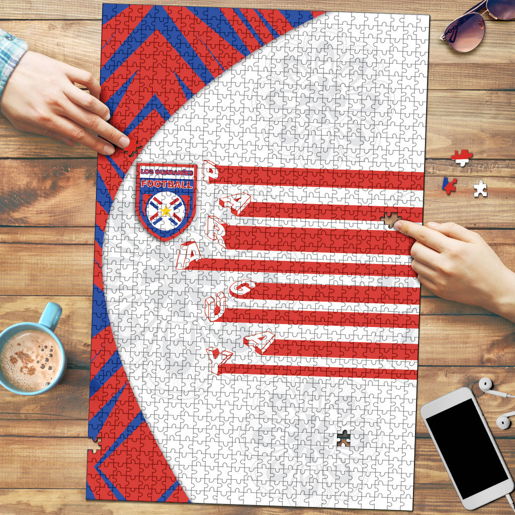 Paraguay Football Puzzle Stripes Typography With Nanduti Flower Patterns