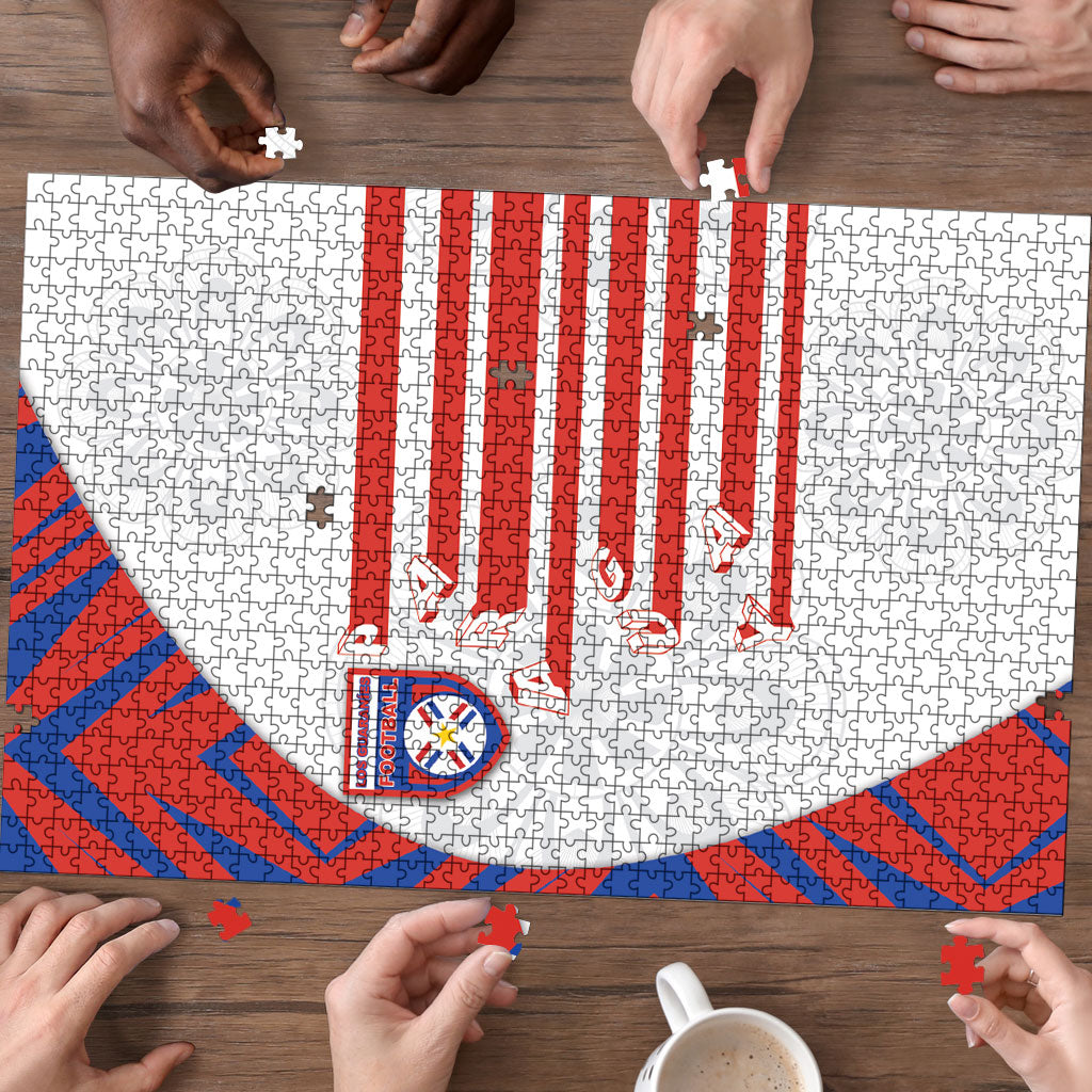 Paraguay Football Puzzle Stripes Typography With Nanduti Flower Patterns