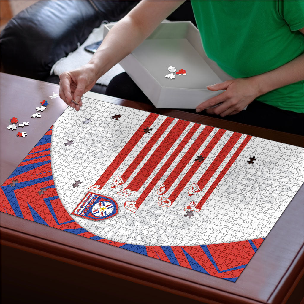 Paraguay Football Puzzle Stripes Typography With Nanduti Flower Patterns