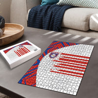 Paraguay Football Puzzle Stripes Typography With Nanduti Flower Patterns