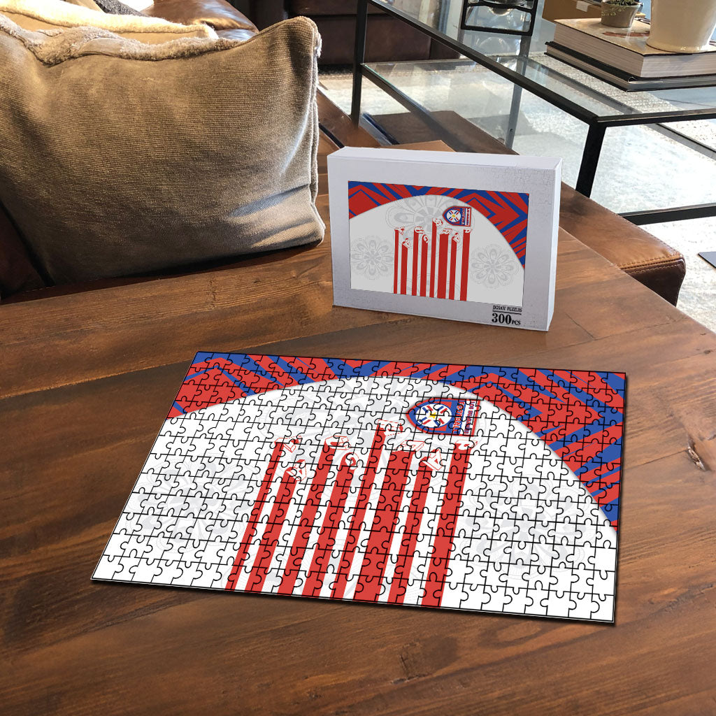Paraguay Football Puzzle Stripes Typography With Nanduti Flower Patterns