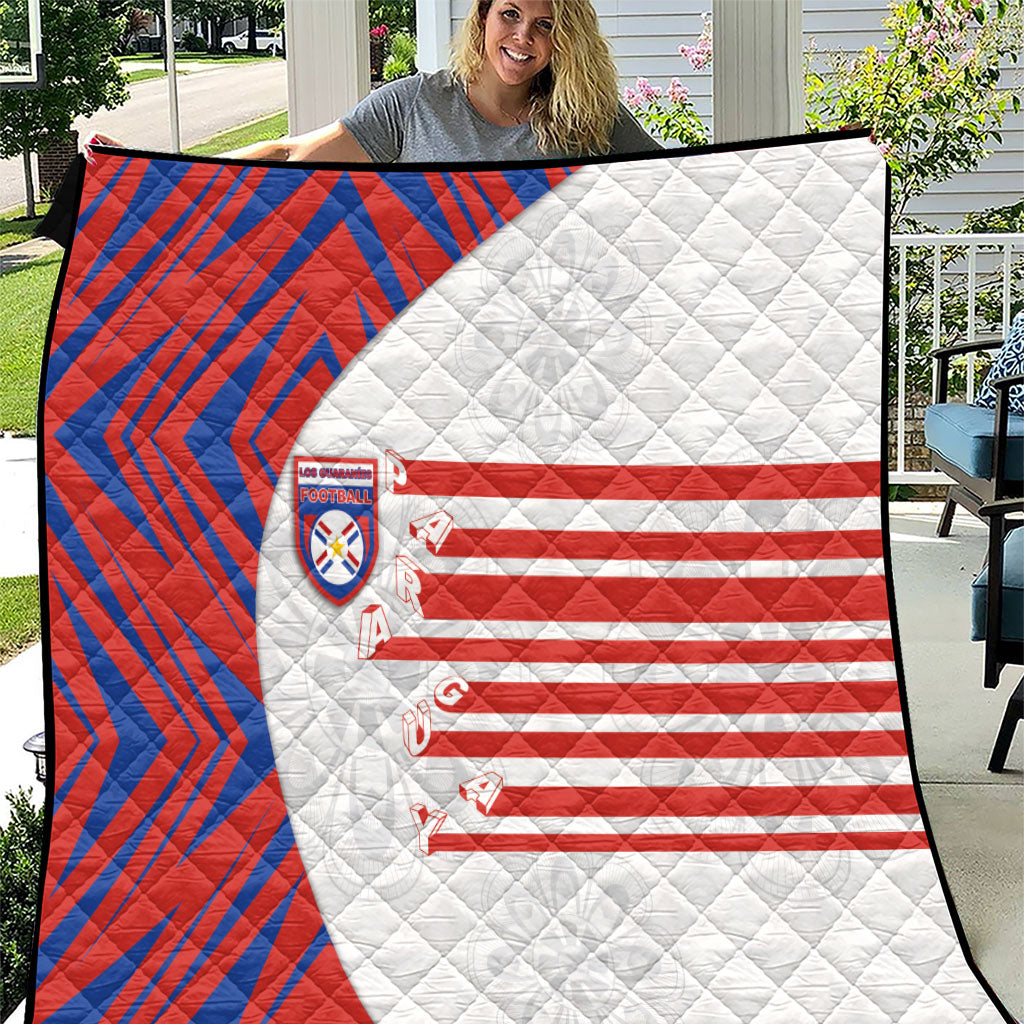 Paraguay Football Quilt Stripes Typography With Nanduti Flower Patterns
