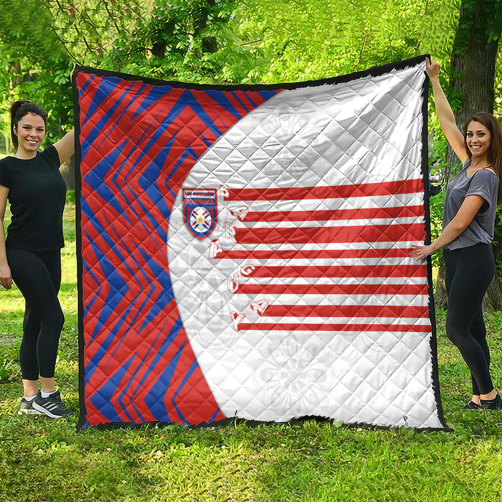 Paraguay Football Quilt Stripes Typography With Nanduti Flower Patterns