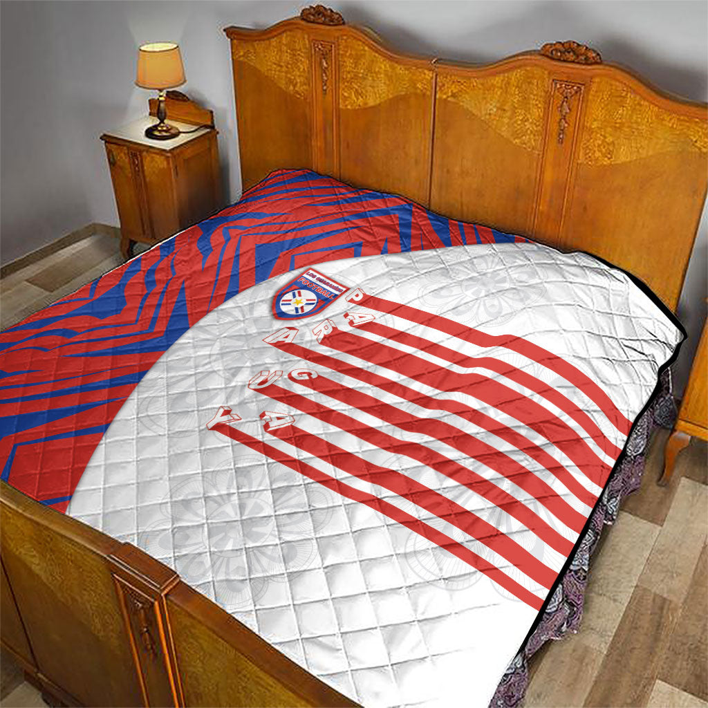 Paraguay Football Quilt Stripes Typography With Nanduti Flower Patterns