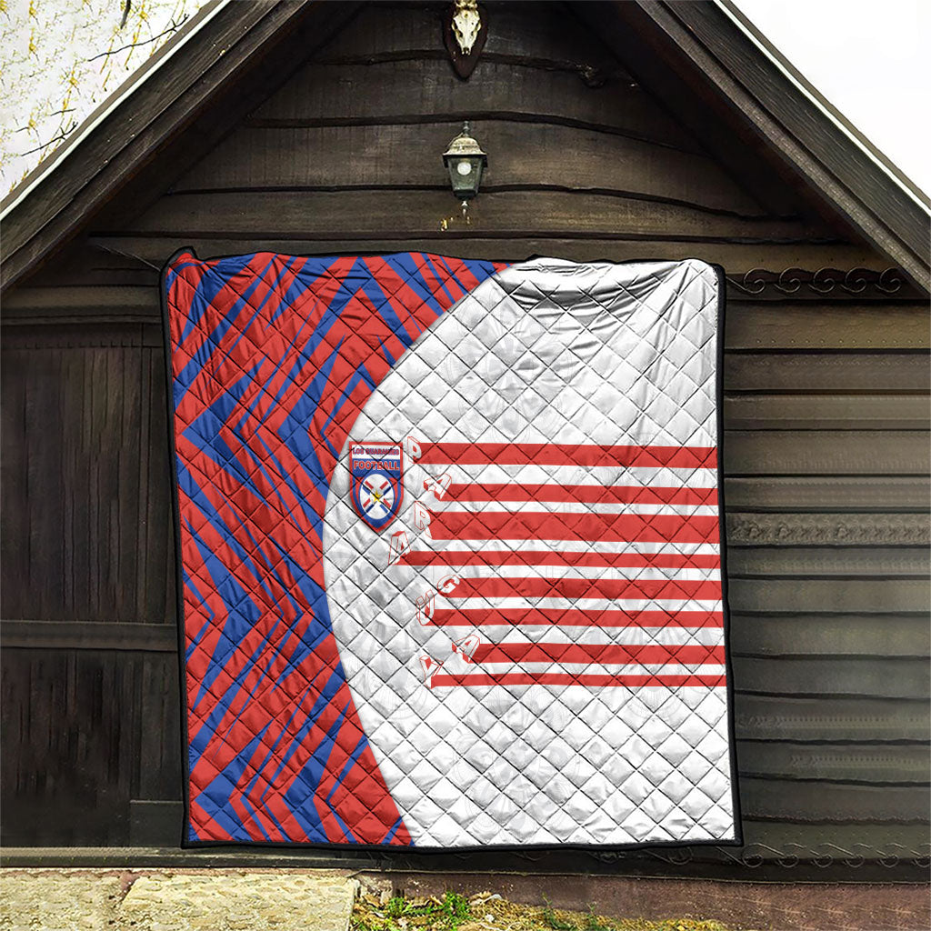Paraguay Football Quilt Stripes Typography With Nanduti Flower Patterns