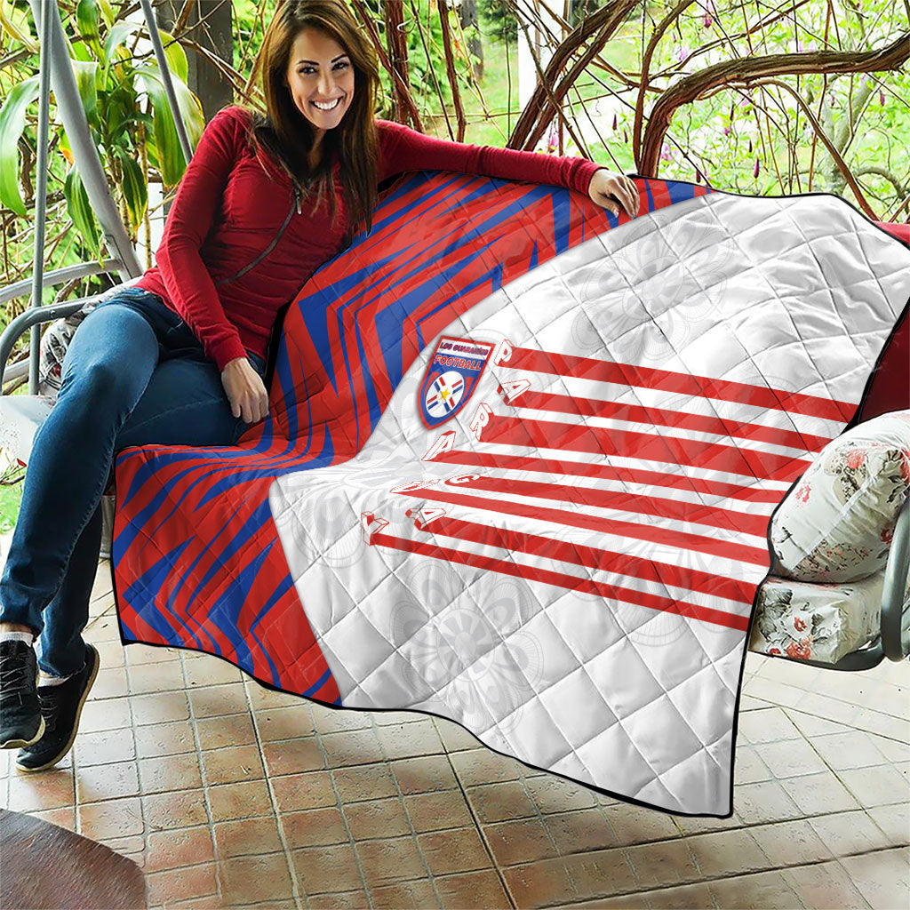 Paraguay Football Quilt Stripes Typography With Nanduti Flower Patterns
