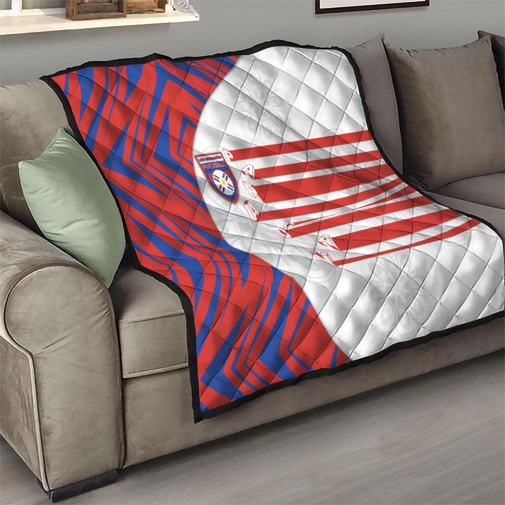 Paraguay Football Quilt Stripes Typography With Nanduti Flower Patterns