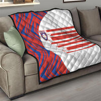 Paraguay Football Quilt Stripes Typography With Nanduti Flower Patterns