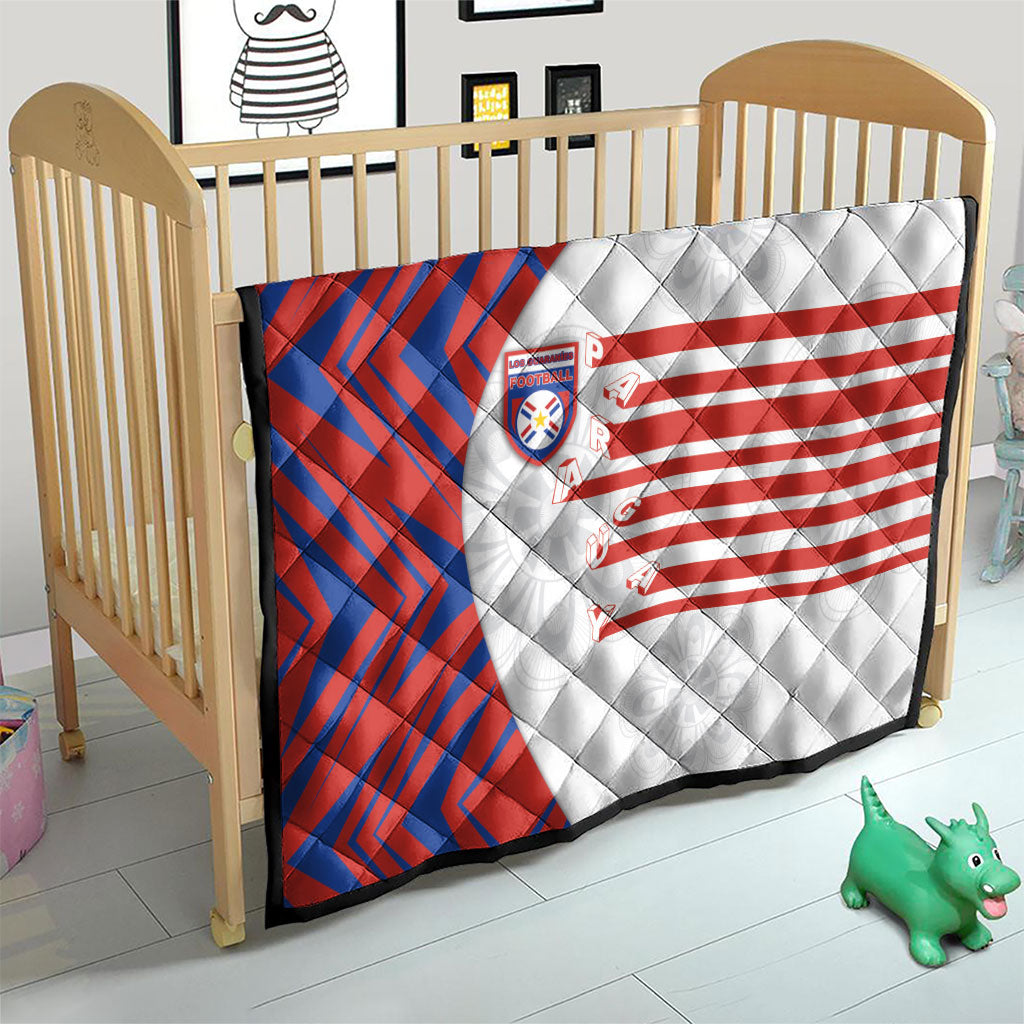 Paraguay Football Quilt Stripes Typography With Nanduti Flower Patterns