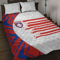 Paraguay Football Quilt Bed Set Stripes Typography With Nanduti Flower Patterns