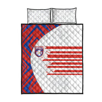 Paraguay Football Quilt Bed Set Stripes Typography With Nanduti Flower Patterns