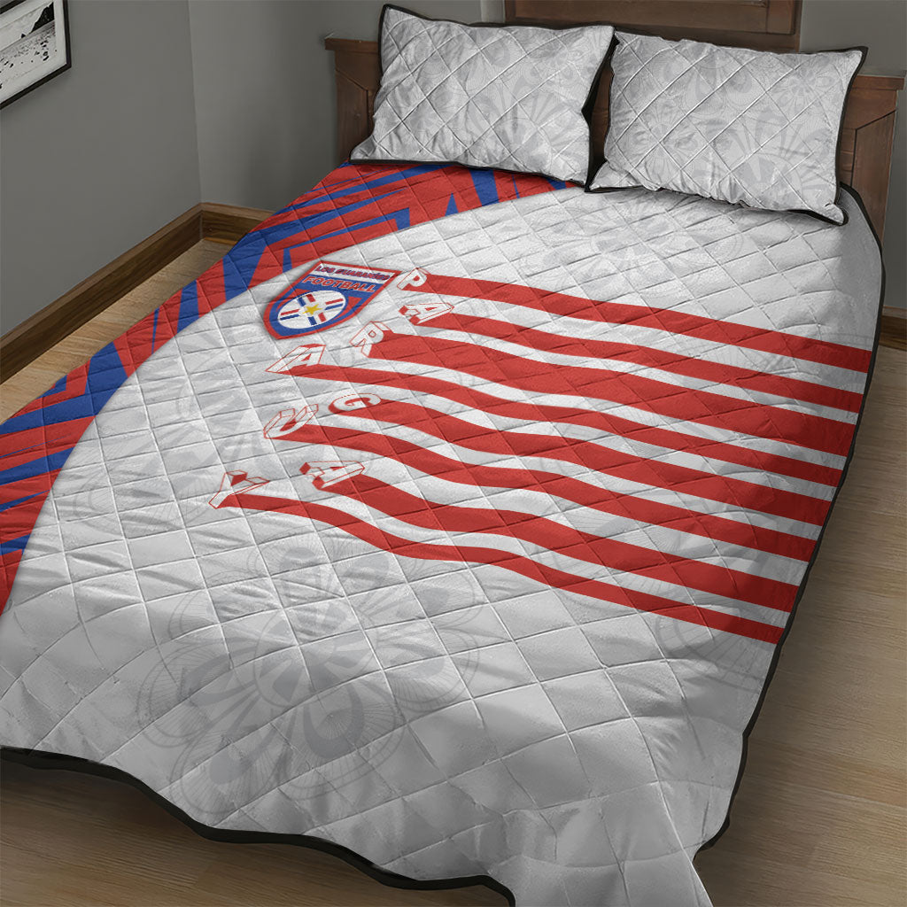 Paraguay Football Quilt Bed Set Stripes Typography With Nanduti Flower Patterns