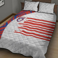 Paraguay Football Quilt Bed Set Stripes Typography With Nanduti Flower Patterns