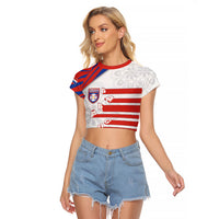 Custom Paraguay Football Raglan Cropped T Shirt Stripes Typography With Nanduti Flower Patterns