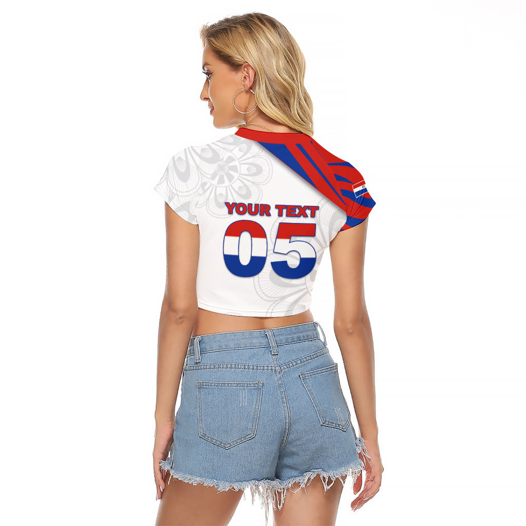 Custom Paraguay Football Raglan Cropped T Shirt Stripes Typography With Nanduti Flower Patterns