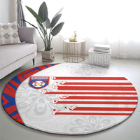 Paraguay Football Round Carpet Stripes Typography With Nanduti Flower Patterns