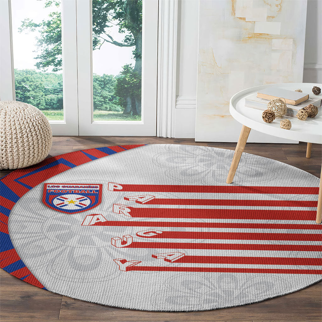 Paraguay Football Round Carpet Stripes Typography With Nanduti Flower Patterns