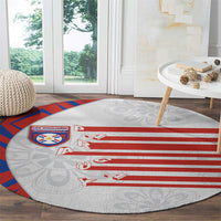 Paraguay Football Round Carpet Stripes Typography With Nanduti Flower Patterns