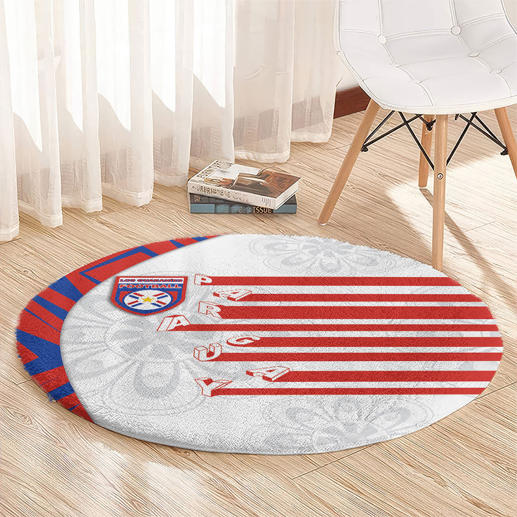 Paraguay Football Round Carpet Stripes Typography With Nanduti Flower Patterns