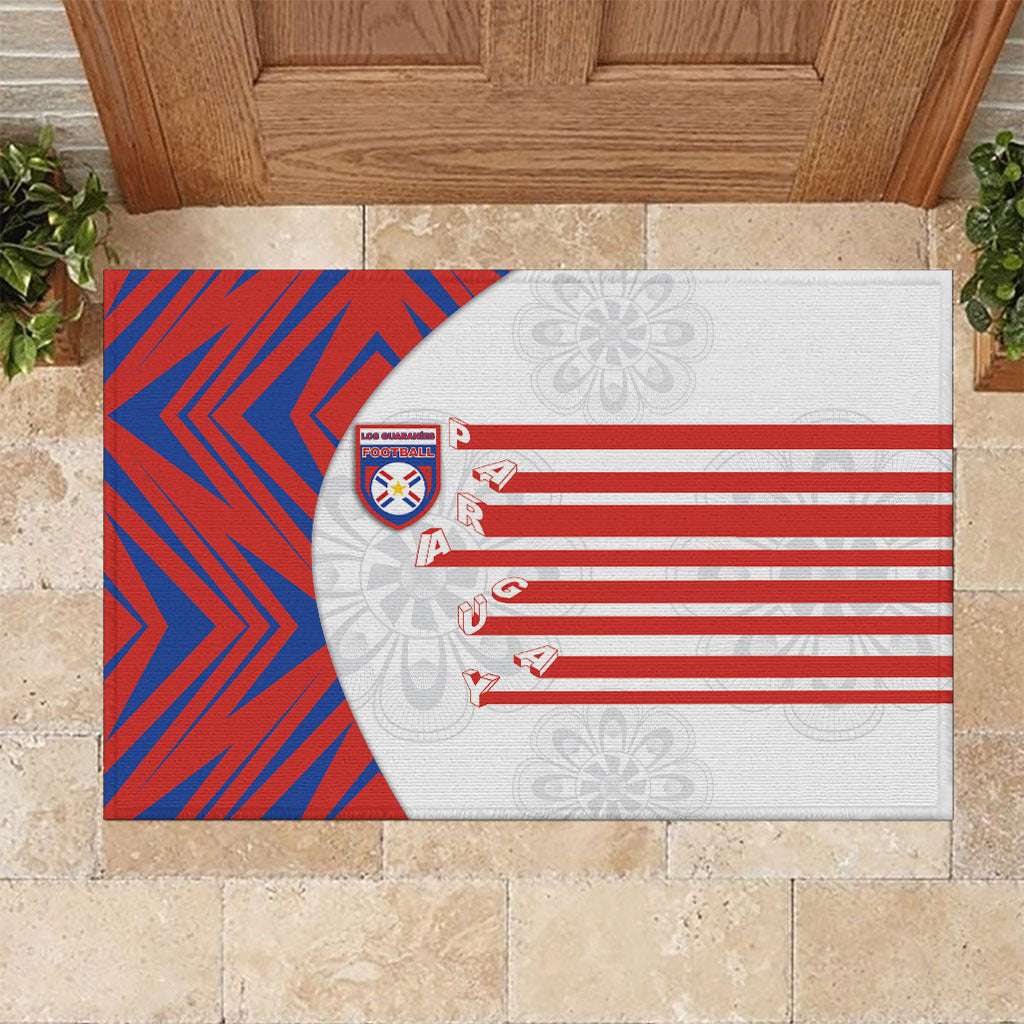 Paraguay Football Rubber Doormat Stripes Typography With Nanduti Flower Patterns