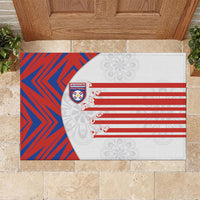 Paraguay Football Rubber Doormat Stripes Typography With Nanduti Flower Patterns