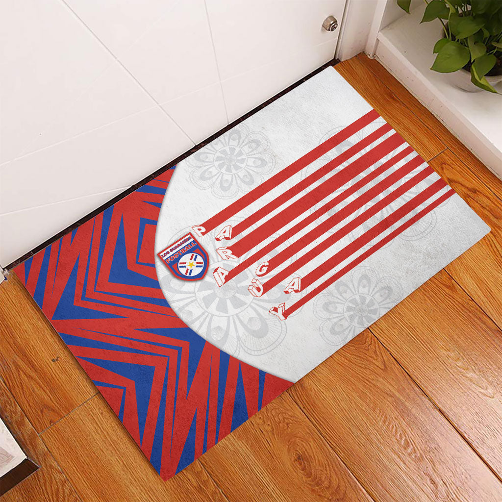 Paraguay Football Rubber Doormat Stripes Typography With Nanduti Flower Patterns