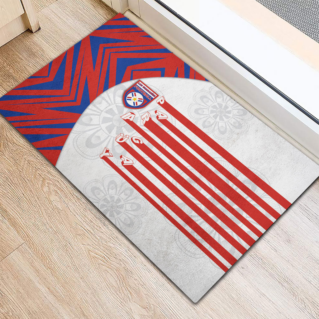 Paraguay Football Rubber Doormat Stripes Typography With Nanduti Flower Patterns