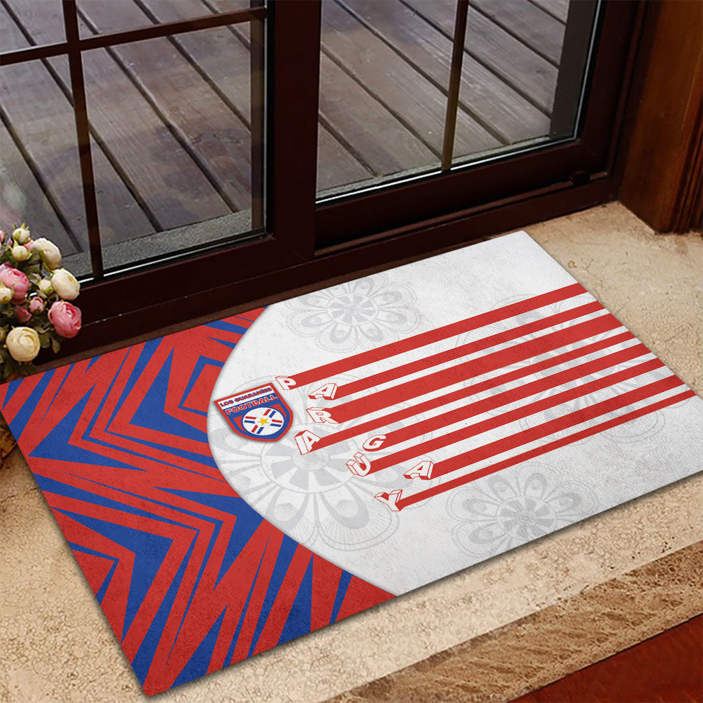 Paraguay Football Rubber Doormat Stripes Typography With Nanduti Flower Patterns