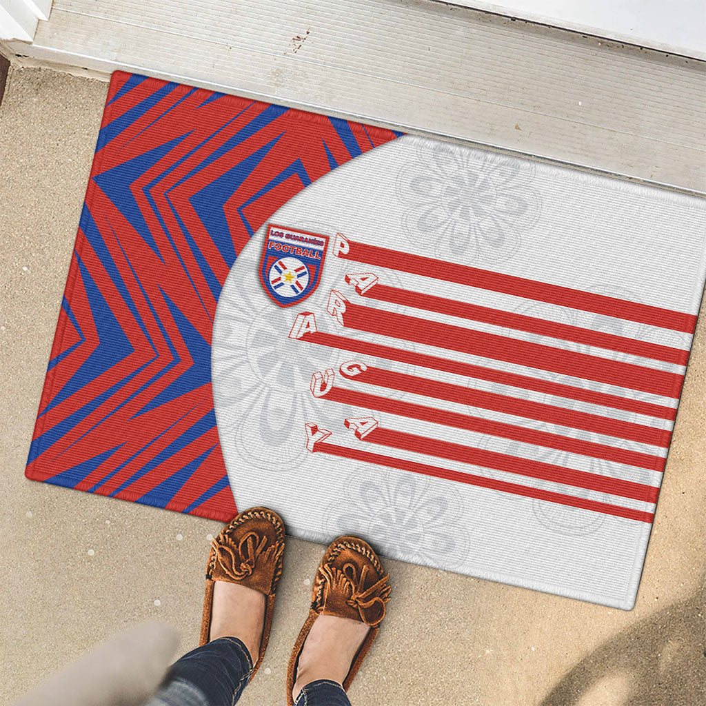 Paraguay Football Rubber Doormat Stripes Typography With Nanduti Flower Patterns