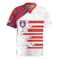 Custom Paraguay Football Rugby Jersey Stripes Typography With Nanduti Flower Patterns