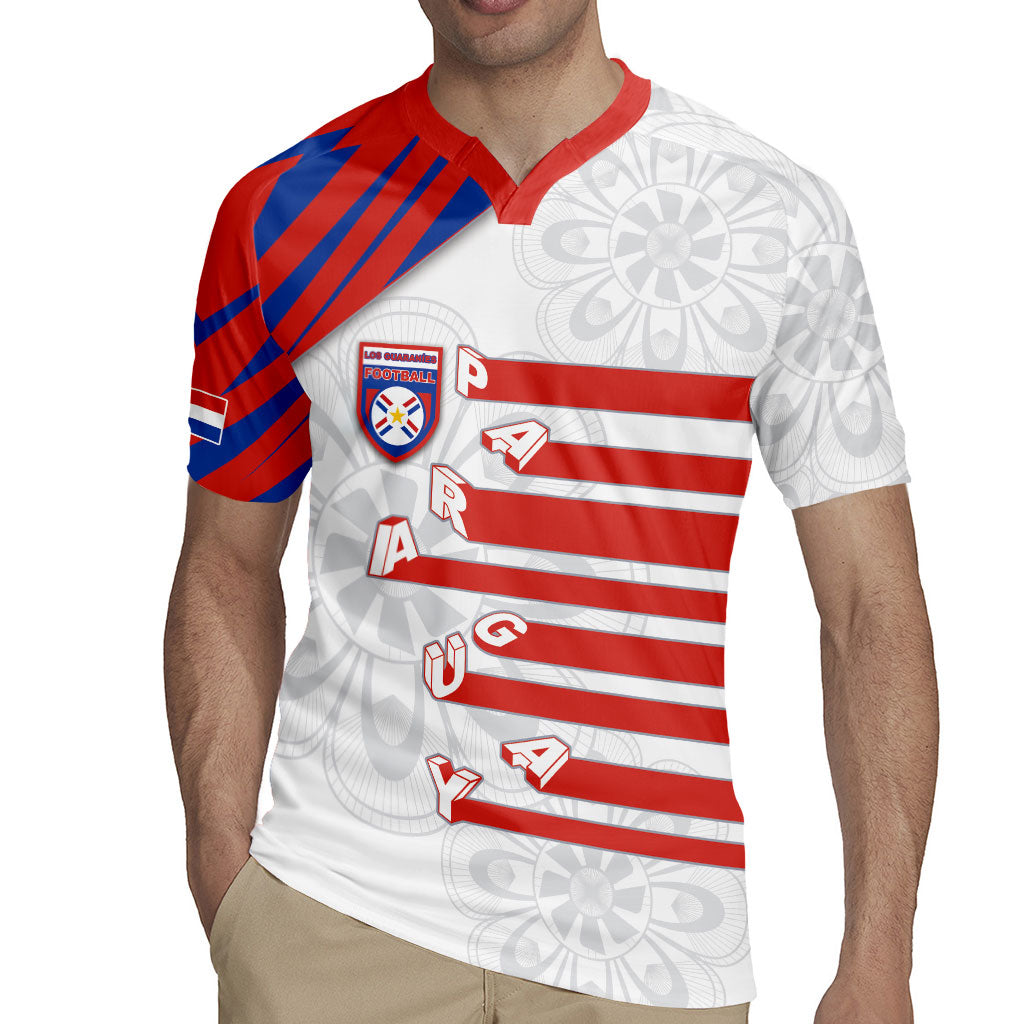 Custom Paraguay Football Rugby Jersey Stripes Typography With Nanduti Flower Patterns