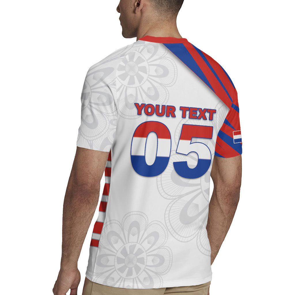 Custom Paraguay Football Rugby Jersey Stripes Typography With Nanduti Flower Patterns