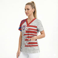 Custom Paraguay Football Scrub Top Stripes Typography With Nanduti Flower Patterns