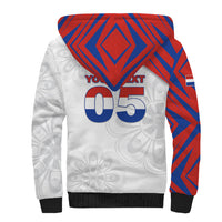 Custom Paraguay Football Sherpa Hoodie Stripes Typography With Nanduti Flower Patterns
