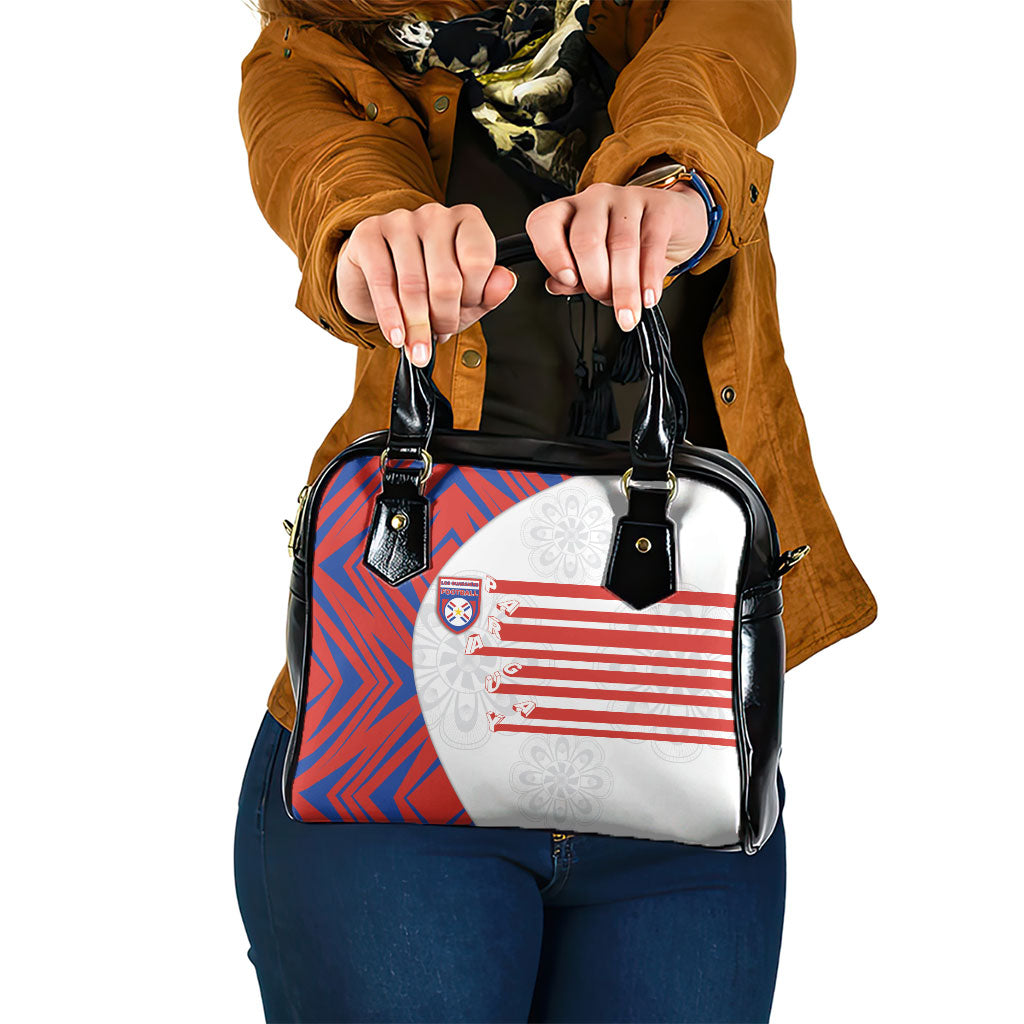 Paraguay Football Shoulder Handbag Stripes Typography With Nanduti Flower Patterns