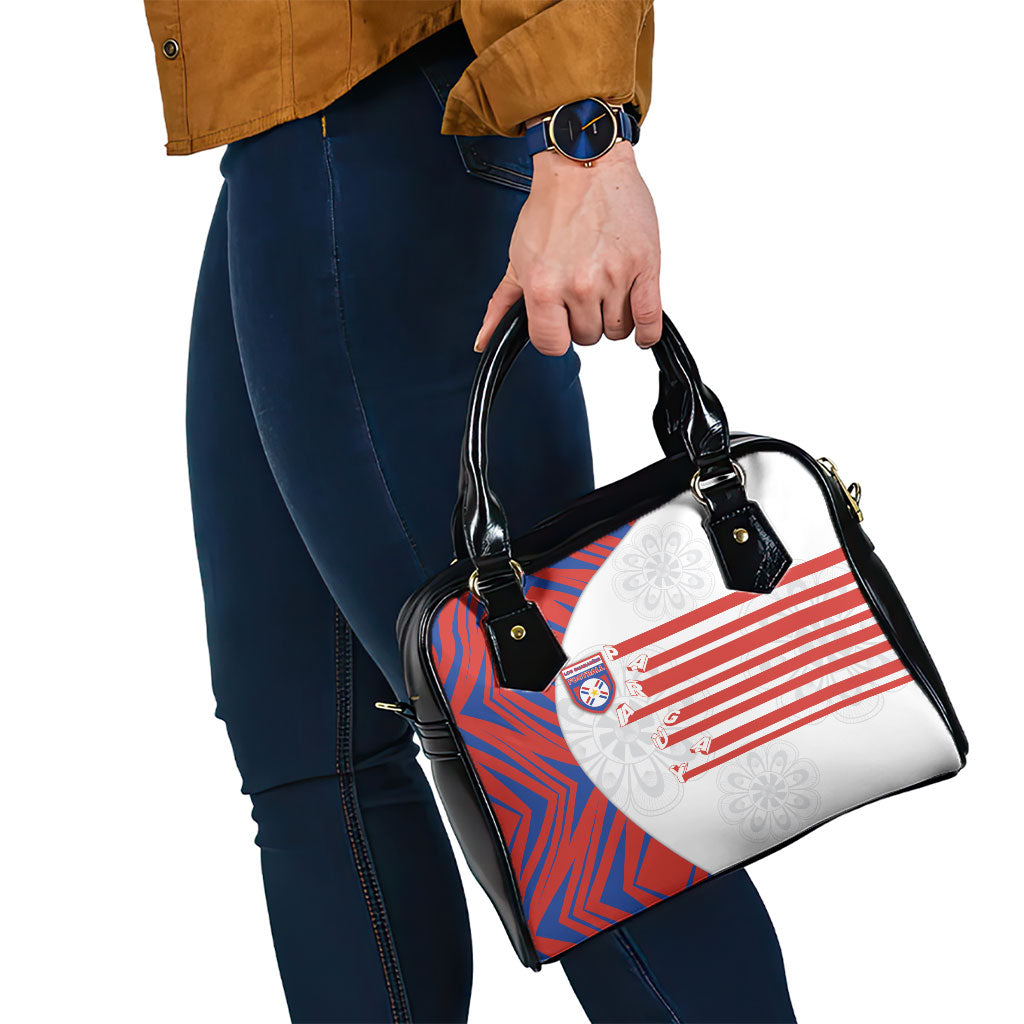 Paraguay Football Shoulder Handbag Stripes Typography With Nanduti Flower Patterns