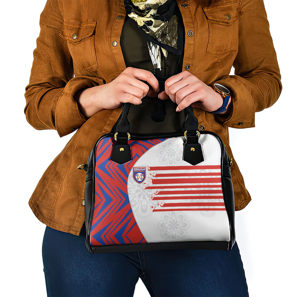 Paraguay Football Shoulder Handbag Stripes Typography With Nanduti Flower Patterns